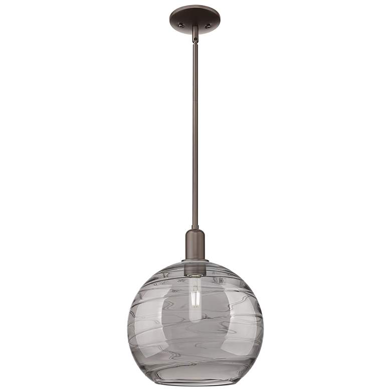 Image 1 Arcadia Athens 12"W Oiled Bronze Stem Pendant w/ Smoke Deco Shade