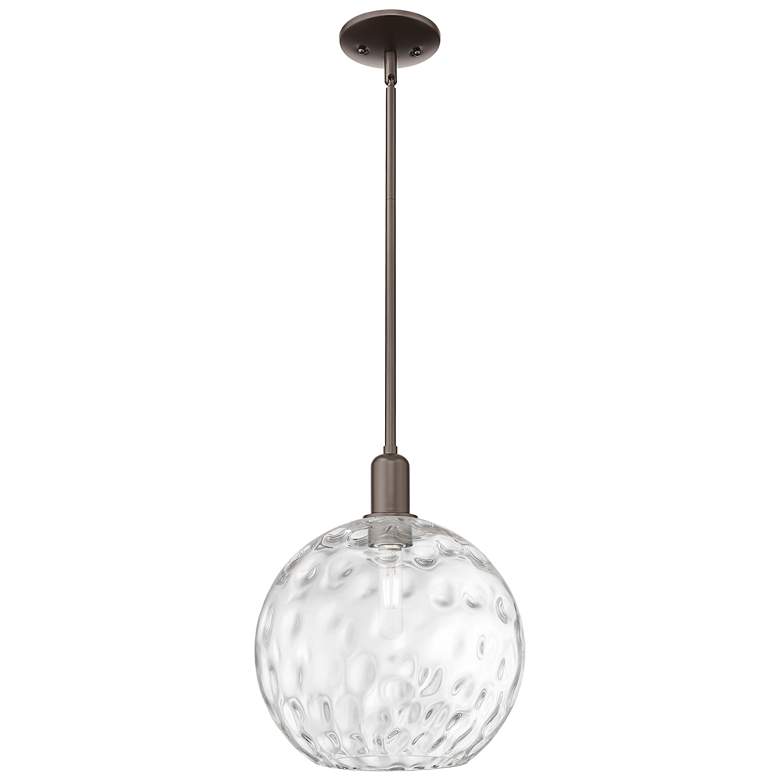 Image 1 Arcadia Athens 12"W Oiled Bronze Stem Pendant w/ Water Glass Shade