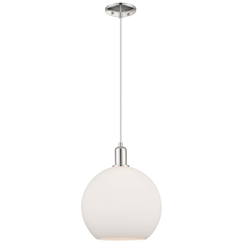 Image 1 Arcadia Athens 12"W Polished Nickel Cord Pendant w/ Matte White Shade