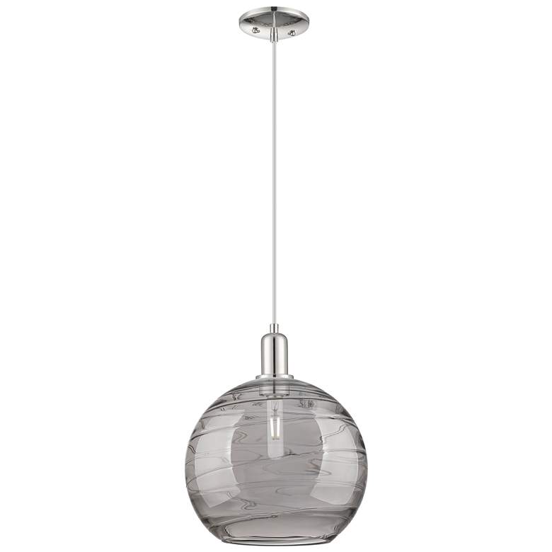 Image 1 Arcadia Athens 12"W Polished Nickel Cord Pendant w/ Smoke Deco Shade