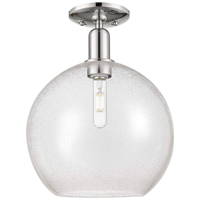 Image 1 Arcadia Athens 12"W Polished Nickel Semi.Flush Mount With Seedy Shade