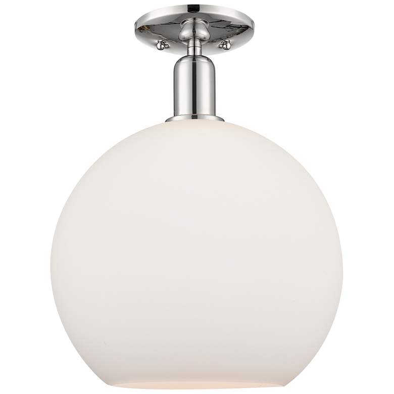 Image 1 Arcadia Athens 12"W Polished Nickel Semi-Flush w/ Matte White Shade