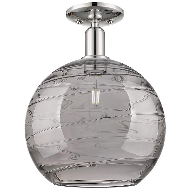 Image 1 Arcadia Athens 12"W Polished Nickel Semi-Flush w/ Smoke Deco Shade