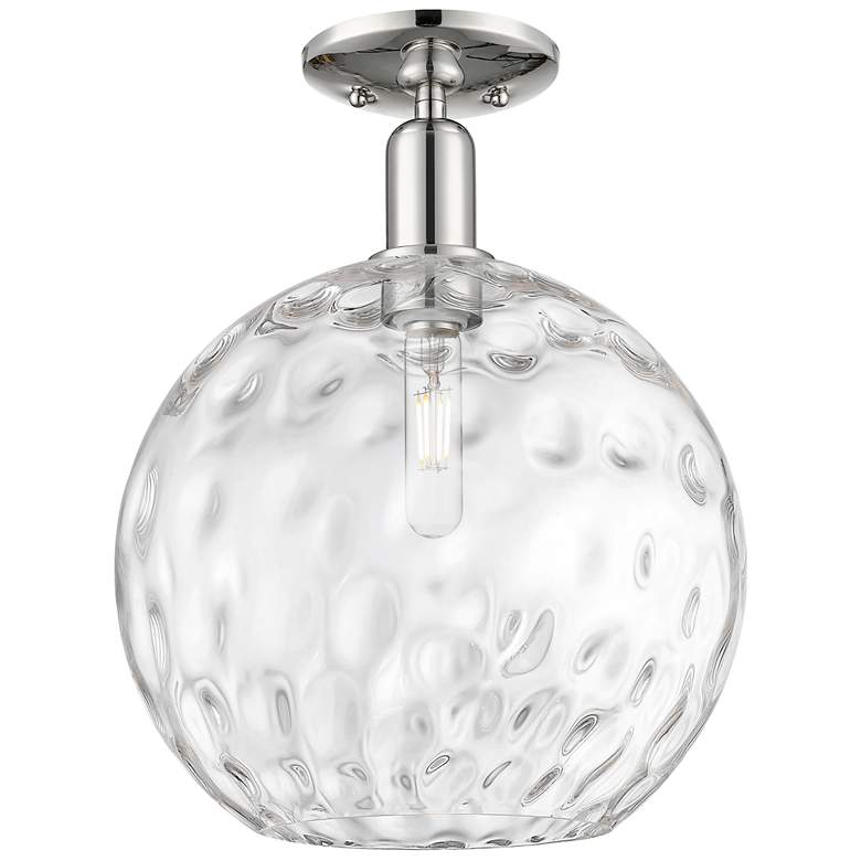 Image 1 Arcadia Athens 12"W Polished Nickel Semi-Flush w/ Water Glass Shade