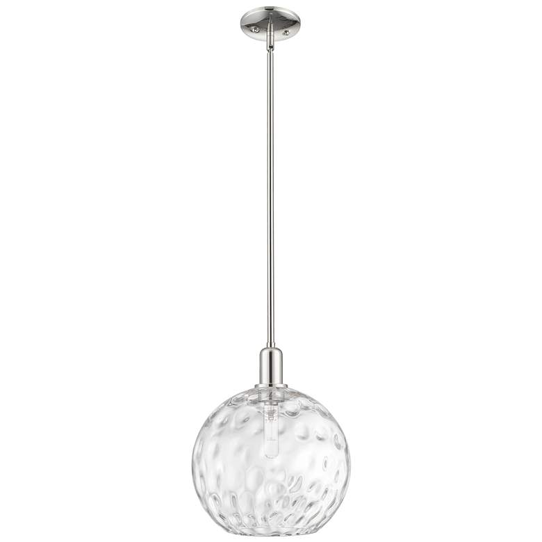 Image 1 Arcadia Athens 12"W Polished Nickel Stem Pendant w/ Water Glass Shade