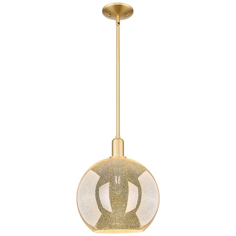 Image 1 Arcadia Athens 12"W Satin Gold Stem Hung Mini Pendant w/ Mercury Shade