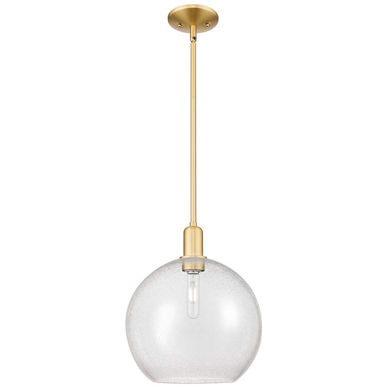 Image 1 Arcadia Athens 12"W Satin Gold Stem Hung Mini Pendant With Seedy Shade