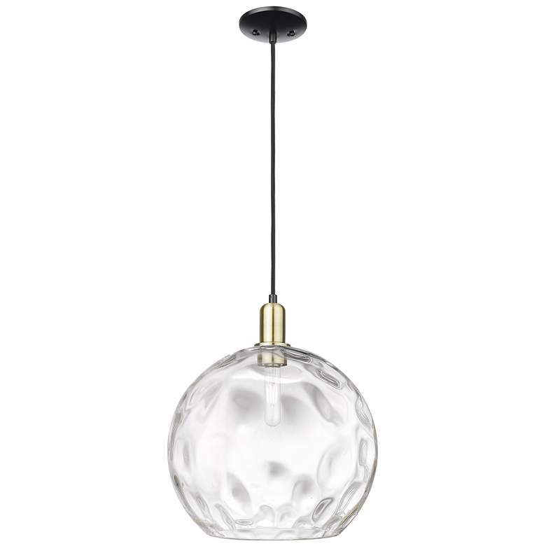 Image 1 Arcadia Athens 13"W Black Brass Cord Mini Pendant w/ Water Glass Shade