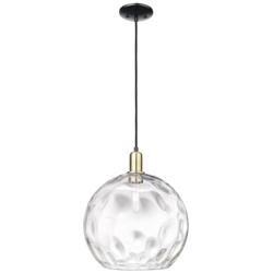 Arcadia Athens 13"W Black Brass Cord Mini Pendant w/ Water Glass Shade