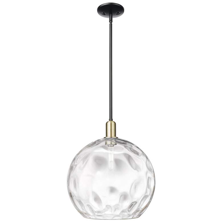 Image 1 Arcadia Athens 13"W Black Brass Stem Mini Pendant w/ Water Glass Shade