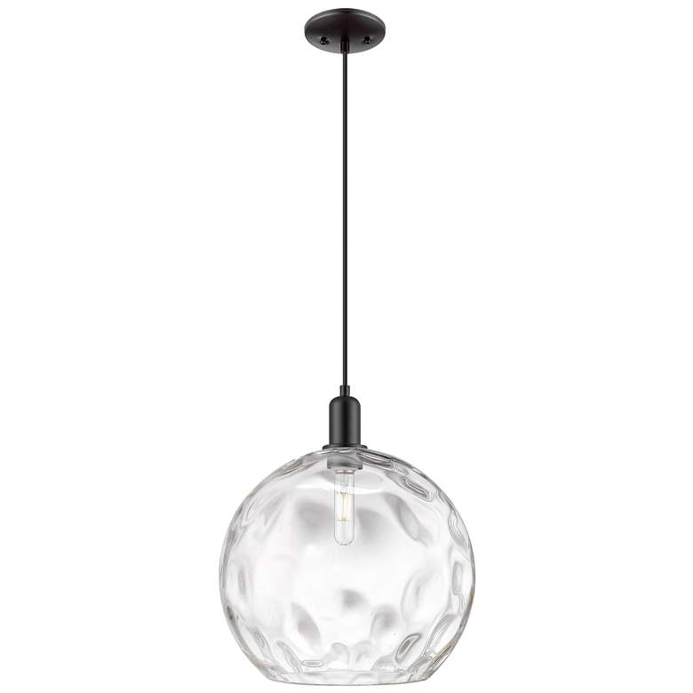 Image 1 Arcadia Athens 13"W Black Cord Hung Mini Pendant w/ Water Glass Shade