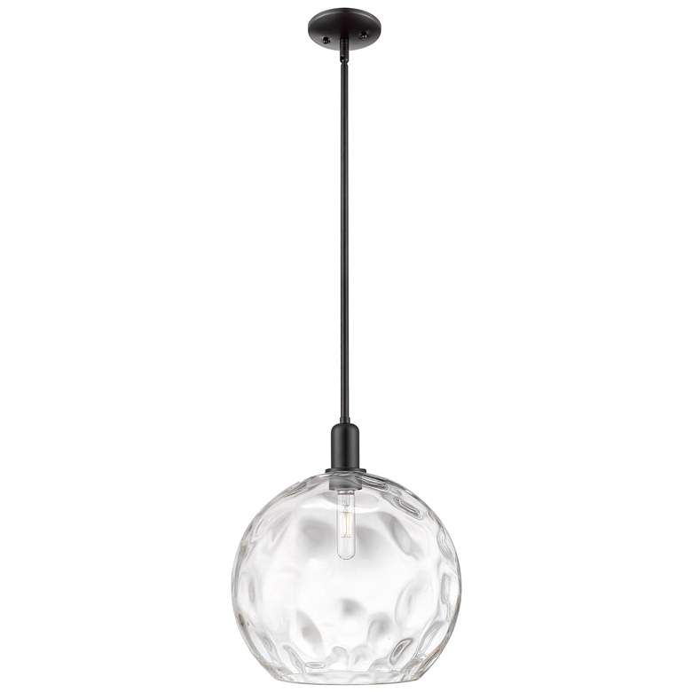 Image 1 Arcadia Athens 13"W Black Stem Hung Mini Pendant w/ Water Glass Shade