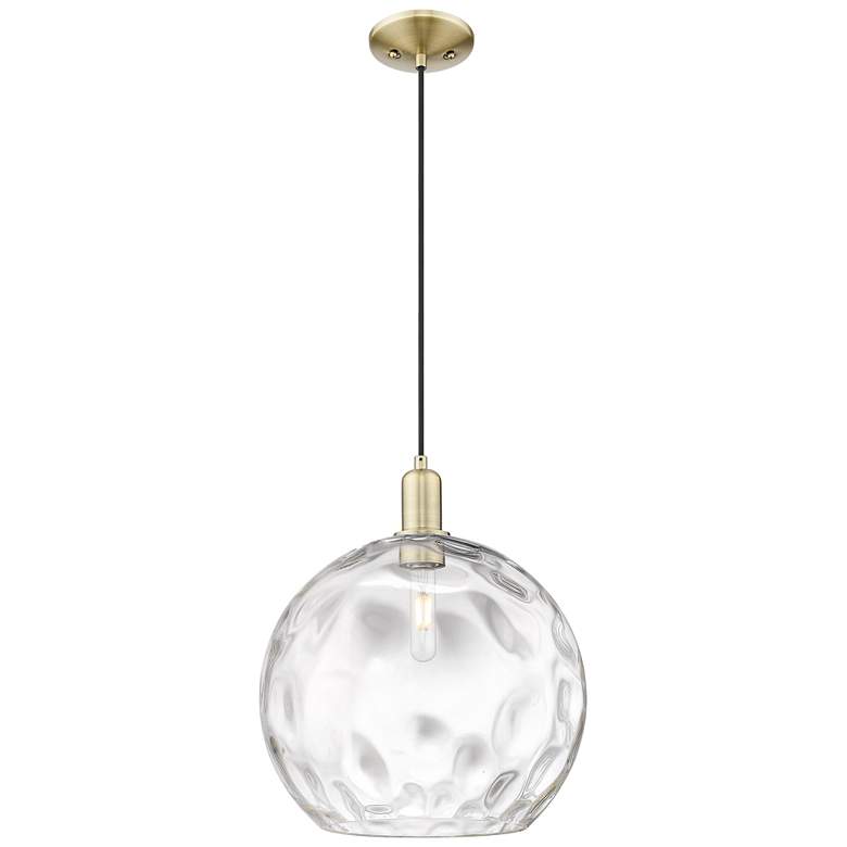 Image 1 Arcadia Athens 13"W Brass Cord Hung Mini Pendant w/ Water Glass Shade