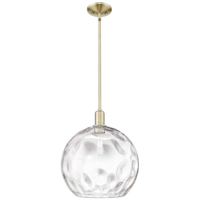 Image 1 Arcadia Athens 13"W Brass Stem Hung Mini Pendant w/ Water Glass Shade
