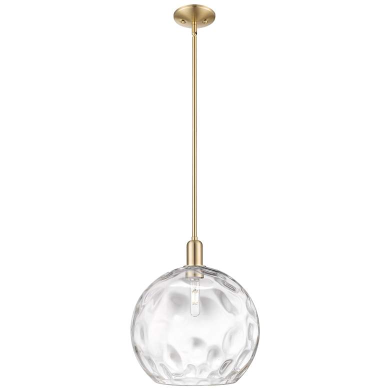 Image 1 Arcadia Athens 13"W Bronze Stem Mini Pendant w/ Water Glass Shade
