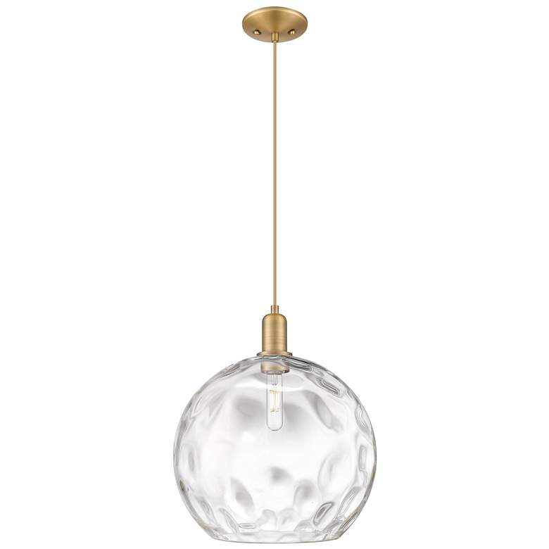 Image 1 Arcadia Athens 13"W Brushed Brass Cord Pendant w/ Water Glass Shade