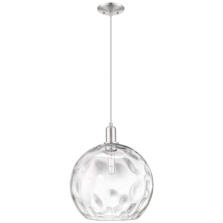 Image 1 Arcadia Athens 13"W Brushed Nickel Cord Pendant w/ Water Glass Shade