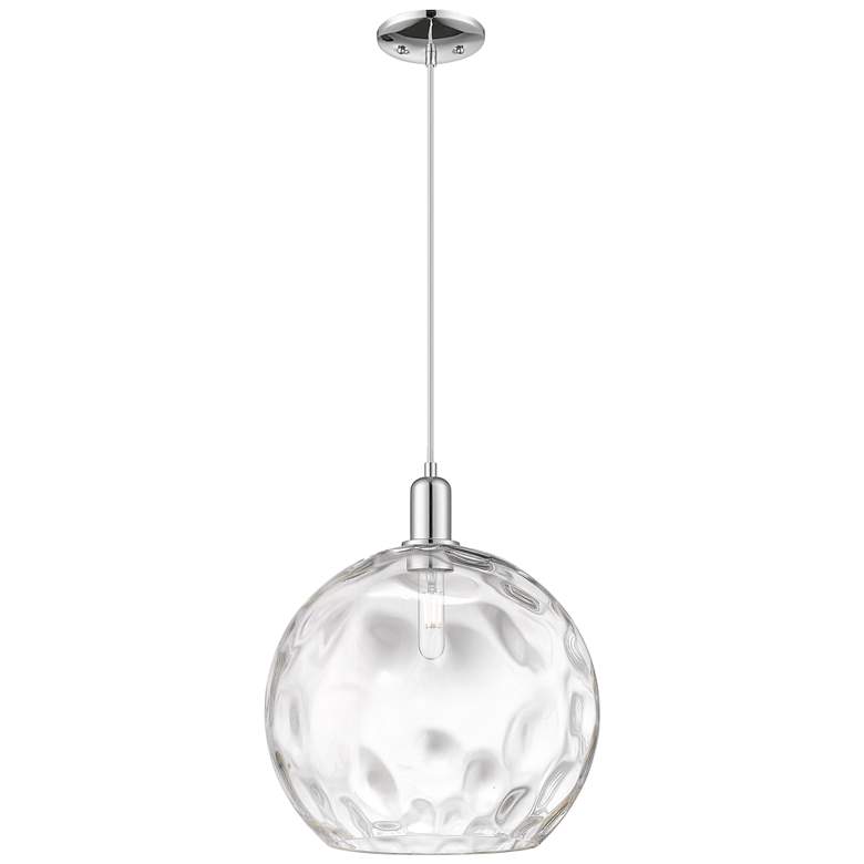 Image 1 Arcadia Athens 13"W Chrome Cord Hung Mini Pendant w/ Water Glass Shade