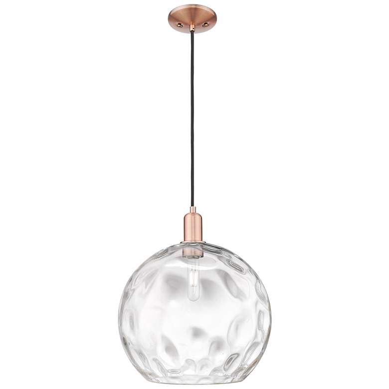 Image 1 Arcadia Athens 13"W Copper Cord Hung Mini Pendant w/ Water Glass Shade