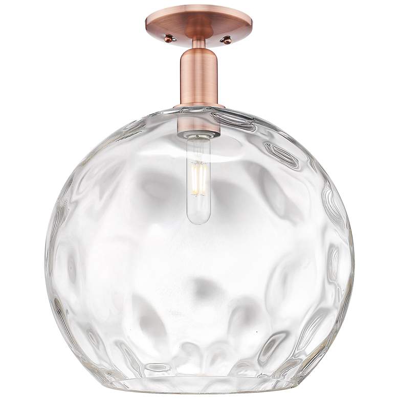 Image 1 Arcadia Athens 13"W Copper Semi.Flush Mount With Water Glass Shade