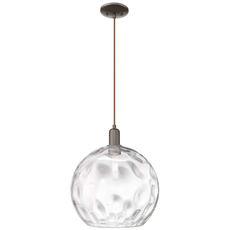Image 1 Arcadia Athens 13"W Oiled Bronze Cord Pendant w/ Water Glass Shade