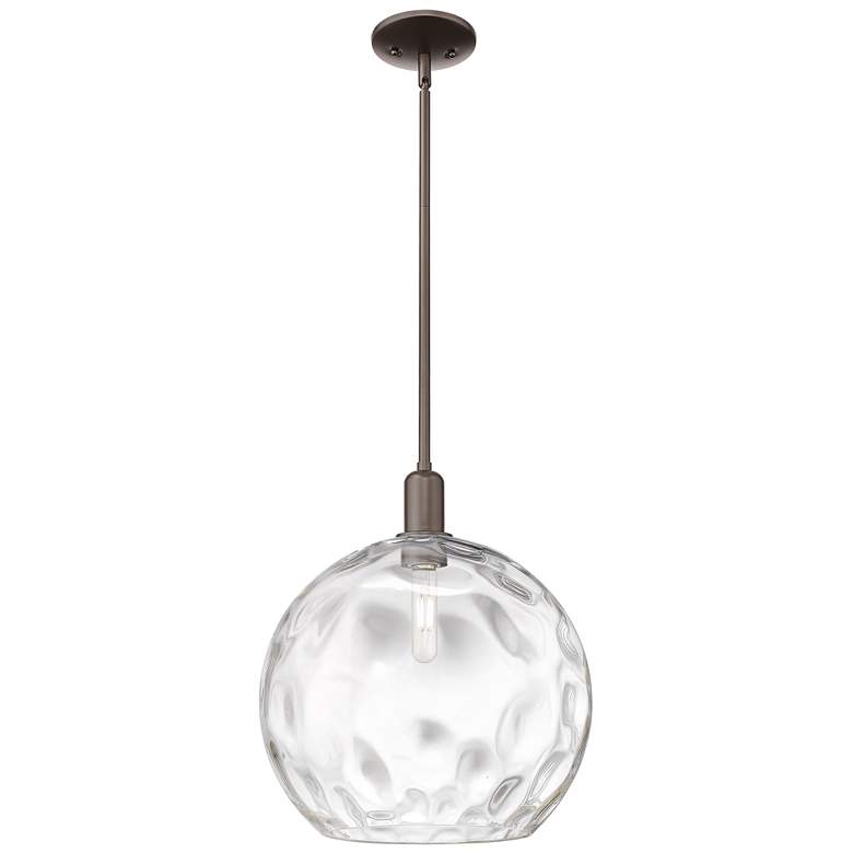 Image 1 Arcadia Athens 13"W Oiled Bronze Stem Pendant w/ Water Glass Shade