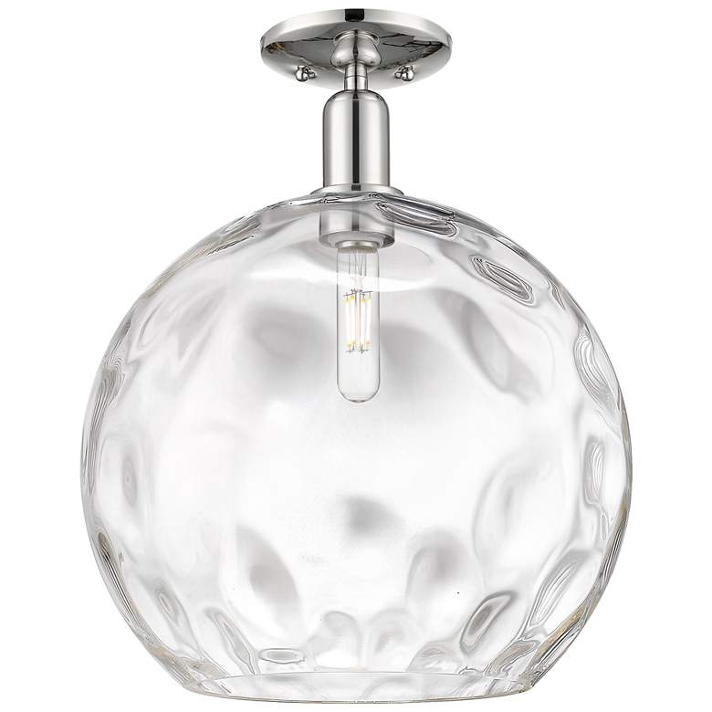 Image 1 Arcadia Athens 13"W Polished Nickel Semi-Flush w/ Water Glass Shade