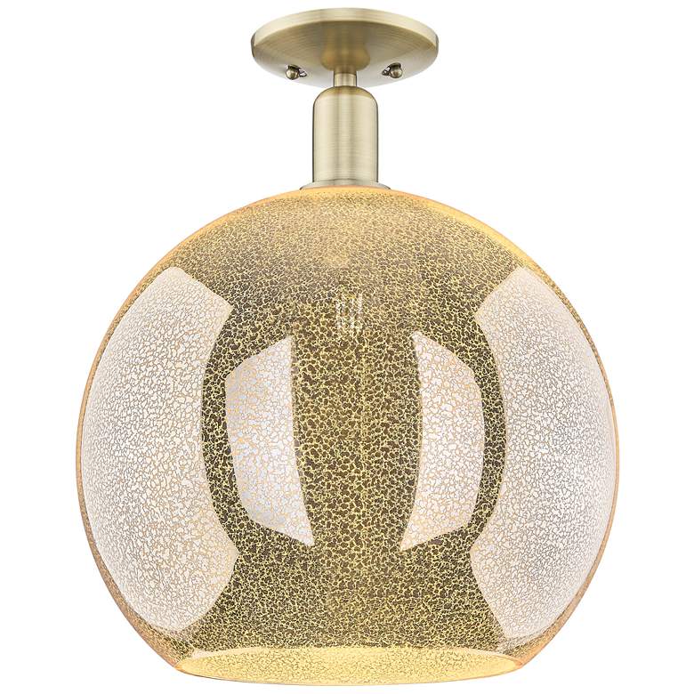 Image 1 Arcadia Athens 14"W Antique Brass Semi.Flush Mount With Mercury Shade