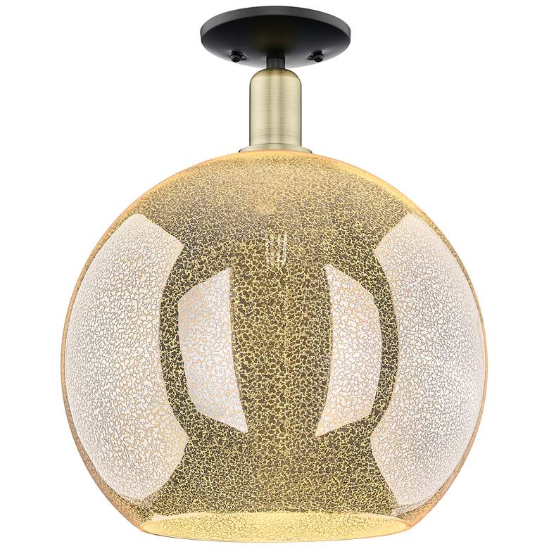 Image 1 Arcadia Athens 14"W Black And Brass Semi.Flush Mount w/ Mercury Shade