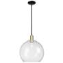 Arcadia Athens 14"W Black Brass Stem Hung Mini Pendant w/ Seedy Shade