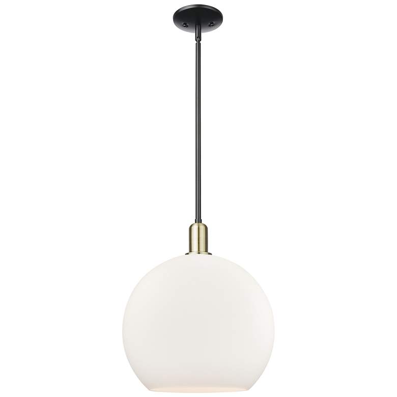 Image 1 Arcadia Athens 14"W Black Brass Stem Mini Pendant w/ Matte White Shade