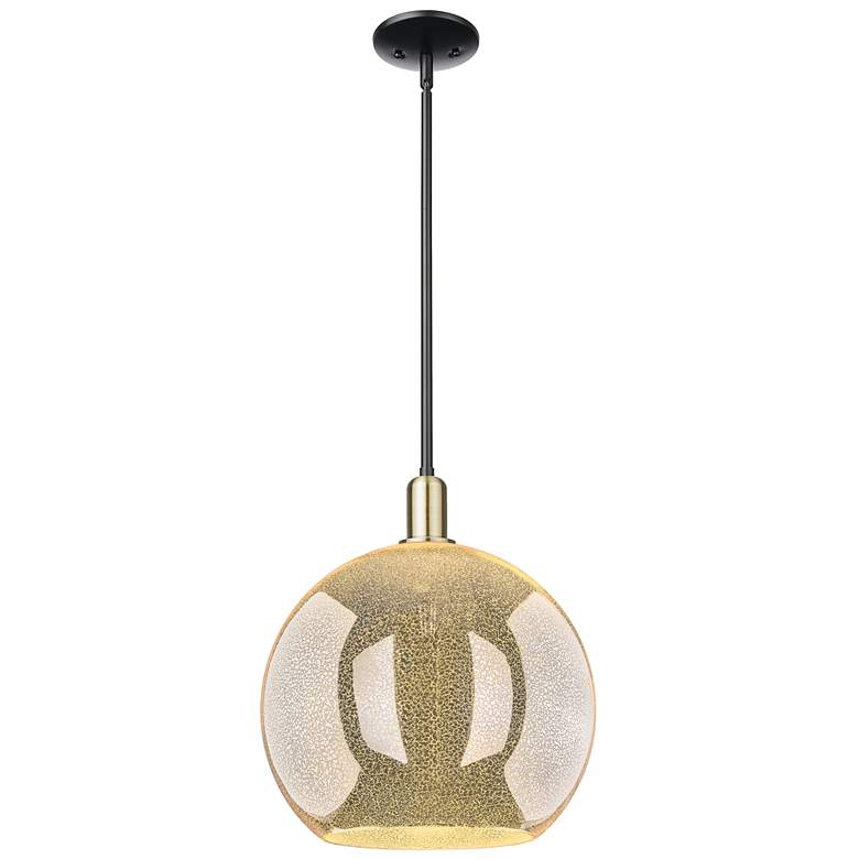 Image 1 Arcadia Athens 14"W Black Brass Stem Mini Pendant w/ Mercury Shade