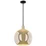 Arcadia Athens 14"W Black Brass Stem Mini Pendant w/ Mercury Shade