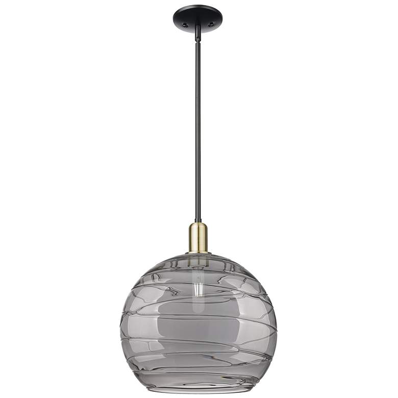 Image 1 Arcadia Athens 14"W Black Brass Stem Pendant w/ Light Smoke Deco Shade
