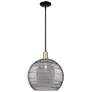 Arcadia Athens 14"W Black Brass Stem Pendant w/ Light Smoke Deco Shade