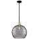 Arcadia Athens 14"W Black Brass Stem Pendant w/ Light Smoke Deco Shade