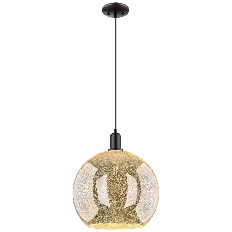 Image 1 Arcadia Athens 14"W Black Cord Hung Mini Pendant w/ Mercury Shade