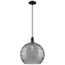 1_Arcadia Athens 14"W Black Cord Pendant w/ Light Smoke Deco Swirl Shade