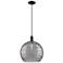 Arcadia Athens 14"W Black Cord Pendant w/ Light Smoke Deco Swirl Shade