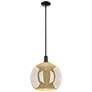 Arcadia Athens 14"W Black Stem Hung Mini Pendant w/ Mercury Shade