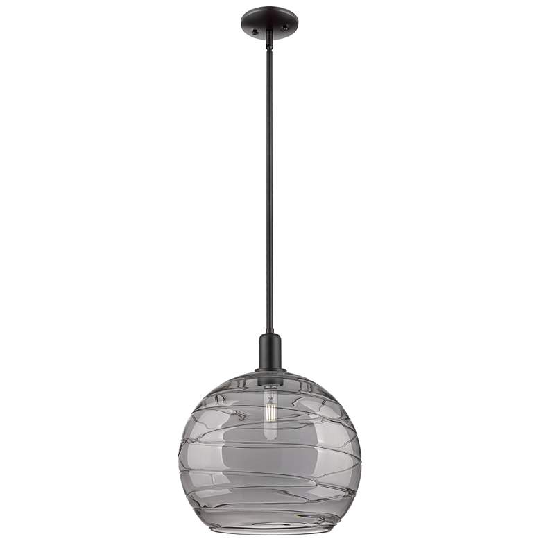 Image 1 Arcadia Athens 14"W Black Stem Pendant w/ Light Smoke Deco Swirl Shade