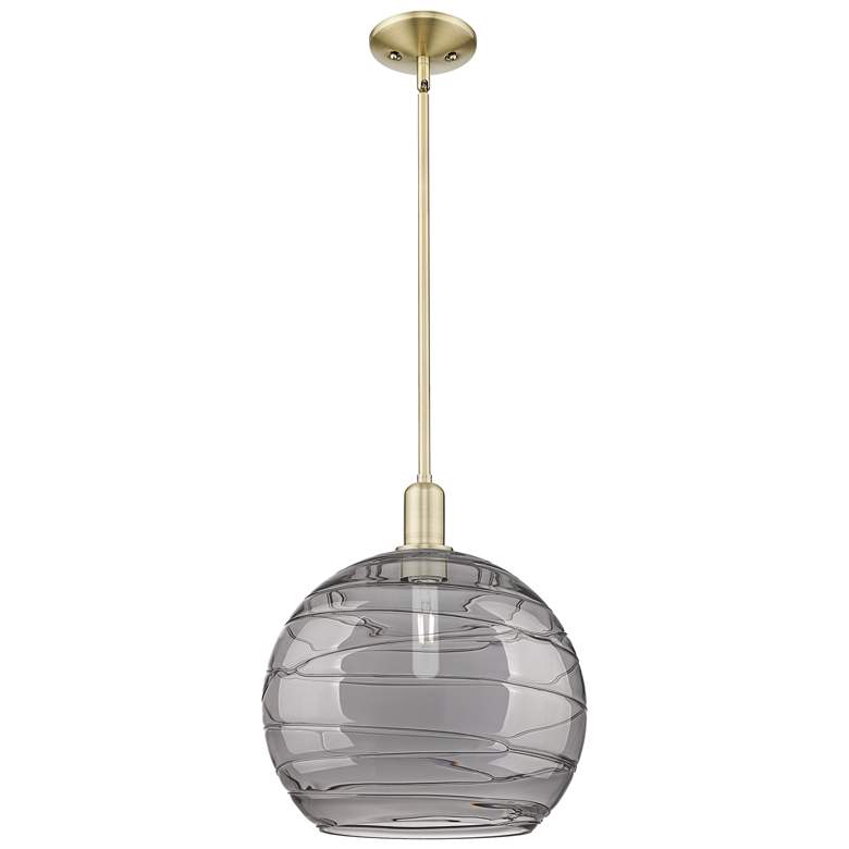 Image 1 Arcadia Athens 14"W Brass Stem Pendant w/ Light Smoke Deco Swirl Shade