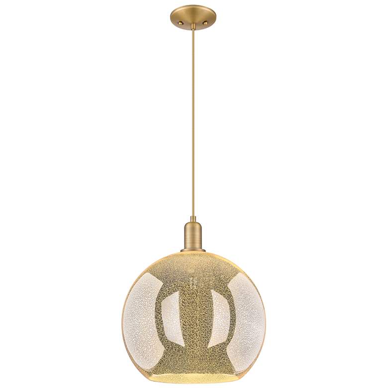 Image 1 Arcadia Athens 14"W Brushed Brass Cord Mini Pendant w/ Mercury Shade