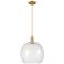Arcadia Athens 14"W Brushed Brass Cord Mini Pendant w/ Seedy Shade