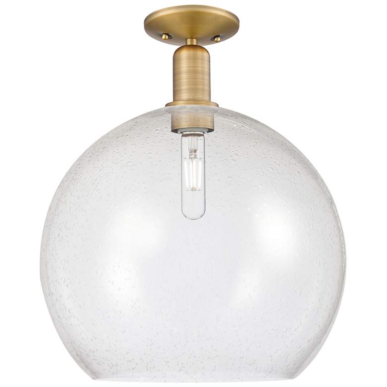 Image 1 Arcadia Athens 14"W Brushed Brass Semi.Flush Mount With Seedy Shade