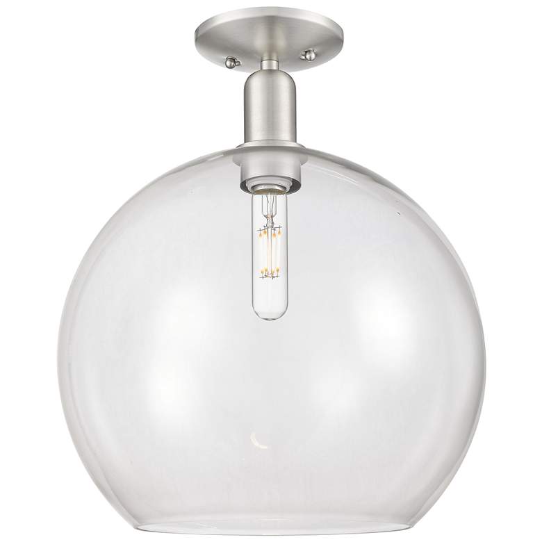 Image 1 Arcadia Athens 14"W Brushed Nickel Semi.Flush Mount With Clear Shade