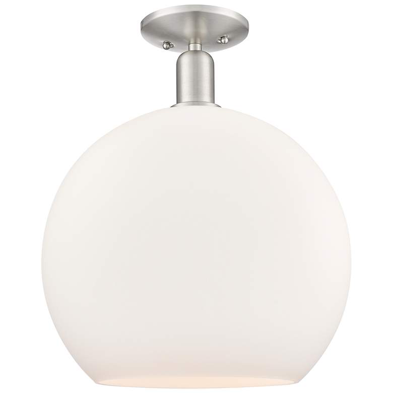 Image 1 Arcadia Athens 14"W Brushed Nickel Semi-Flush w/ Matte White Shade
