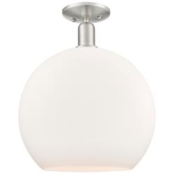 Arcadia Athens 14"W Brushed Nickel Semi-Flush w/ Matte White Shade
