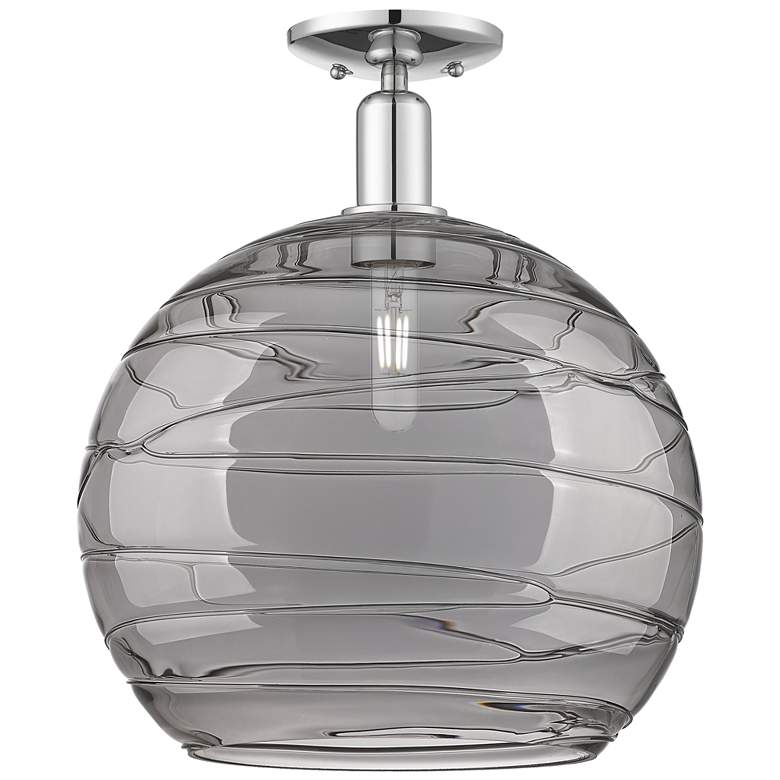 Image 1 Arcadia Athens 14"W Chrome Semi-Flush w/ Light Smoke Deco Swirl Shade