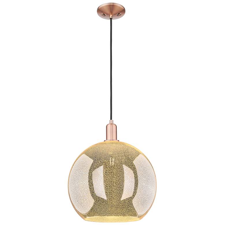 Image 1 Arcadia Athens 14"W Copper Cord Hung Mini Pendant With Mercury Shade